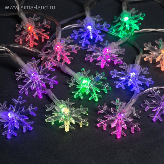 Гирлянда «Нить» 3 м с насадками «Снежинки большие», IP20, прозрачная нить, 20 LED, свечение мульти (RG/RB), мигание, USB Гирлянда «Нить» 3 м с насадками «Снежинки большие», IP20, прозрачная нить, 20 LED, свечение мульти (RG/RB), мигание, USB
