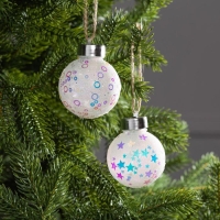 Набор ёлочных шаров &laquo;Звёзды и кольца&raquo; 2 шт., батарейки, 1 LED, свечение RGB