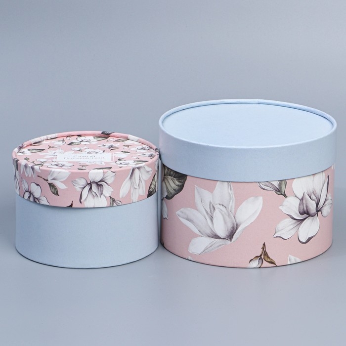Набор шляпных коробок 2 в 1, упаковка подарочная, &laquo;Цветы&raquo;, 16 х 11.5, 13 х 9 см