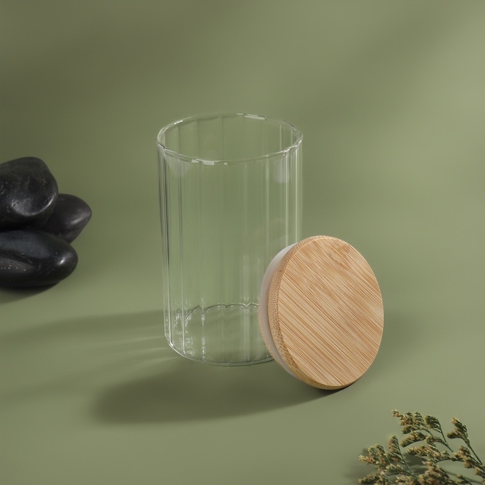 Органайзер для хранения ватных палочек &laquo;BAMBOO&raquo;, с крышкой, d6,5 &times; 10 см, в картонной коробке, цвет прозрачный/коричневый