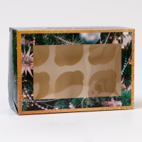 Новый год. Коробка для 6 капкейков с окном "Сладких моментов", 25 х 17 х 10 см, упаковка