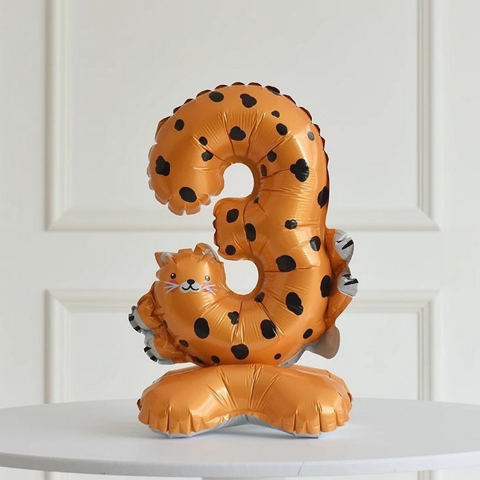 Шар фольгированный 24" &laquo;Цифра 3&raquo; на подставке, гепард