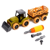 Конструктор винтовой &laquo;Трактор с прицепом&raquo;, с отвёрткой, и аксессуарами