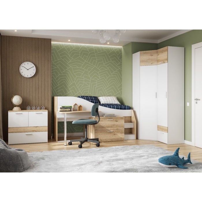 Кровать чердак 800*1900 Геометрия 3, 1932х1382х1076, Делано светлый/Белый