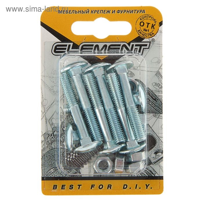 Болт мебельный Element, DIN603, 6х40 мм, с гайкой, оцинкованный, на блистере 8 шт. Болт мебельный Element, DIN603, 6х40 мм, с гайкой, оцинкованный, на блистере 8 шт.