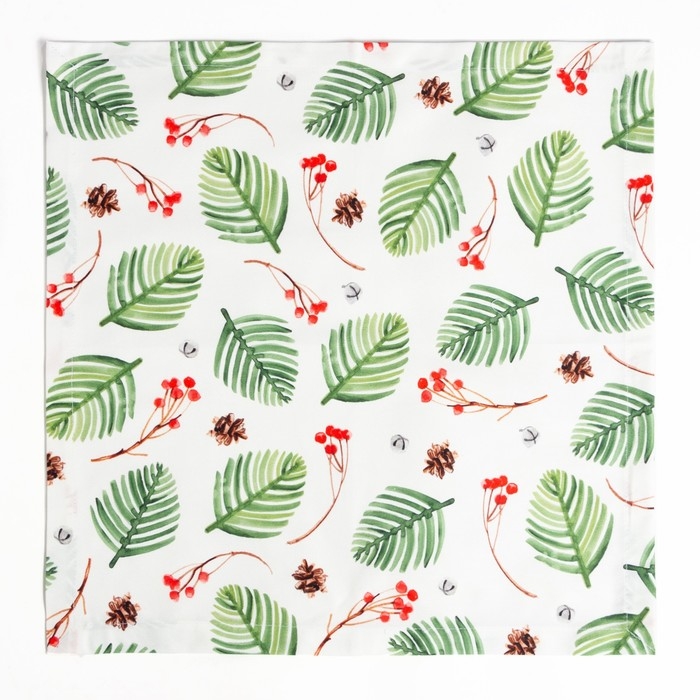 Набор новогодних салфеток &laquo;С Новым Годом&raquo; с декоративными кольцами, 40х40 см - 4 шт, хлопок, саржа