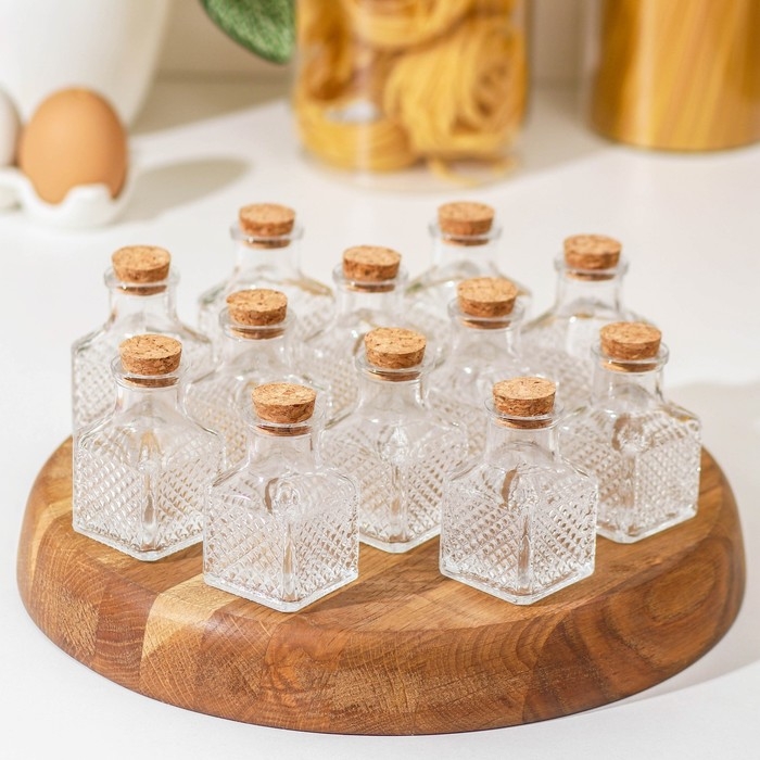 Набор баночек стеклянных для специй с пробковой крышкой Доляна &laquo;Парфе&raquo;, 50 мл, 4,5&times;4,5&times;6,8 см, 12 шт