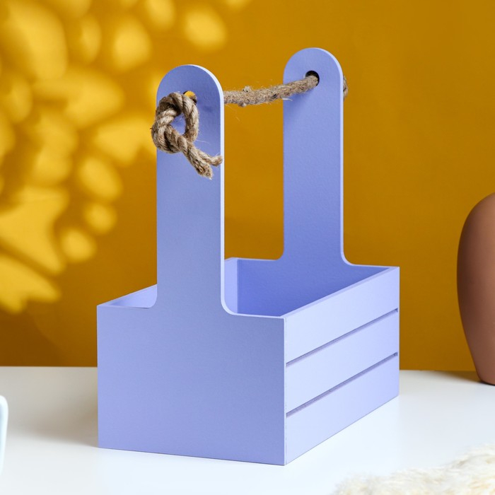 Кашпо деревянное 25.5&times;15&times;30 см "Аром", ручка канат, лаванда