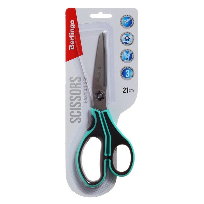 Ножницы 21см Berlingo Ножницы 21см Berlingo "Easycut 350" ассорти, эргономичные ручки, мягкие вставки, европодвес