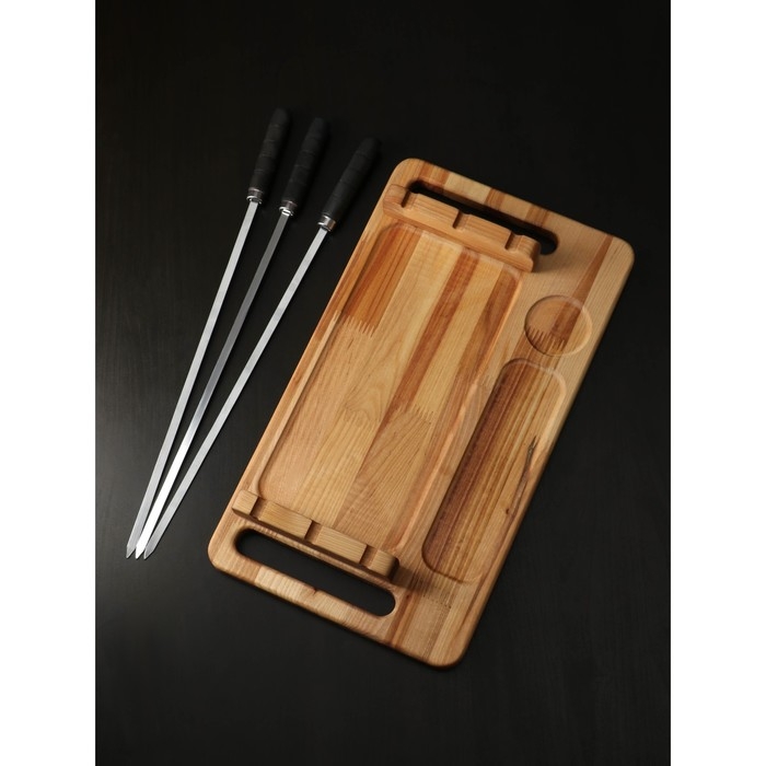 Подарочный набор для подачи шашлыка: доска-тарелка 44&times;24&times;5.5 см, шампур 3 шт, опахало, берёза