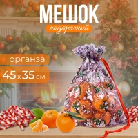 Новый год! Мешок подарочный «Снеговики на лыжах», р. 45 × 35 см, органза Новый год! Мешок подарочный «Снеговики на лыжах», р. 45 × 35 см, органза