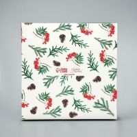 Коробка для капкейков складная с двусторонним нанесением «Снегири», 16 х 16 х 10 см, Новый год Коробка для капкейков складная с двусторонним нанесением «Снегири», 16 х 16 х 10 см, Новый год