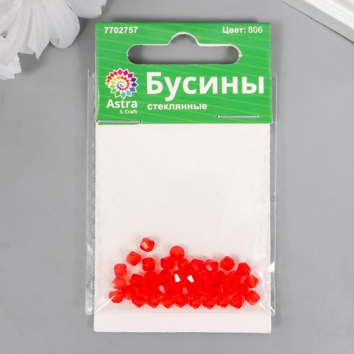 Бусины стеклянные 4 мм (набор 40 шт), Z-439 (806 красный) Бусины стеклянные 4 мм (набор 40 шт), Z-439 (806 красный)