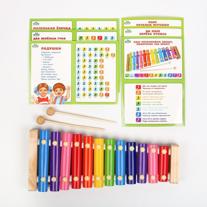 Металлофон, 12 тонов + карточки с песнями Металлофон, 12 тонов + карточки с песнями