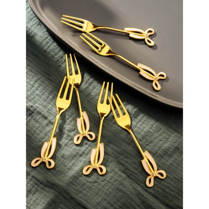 Вилки для фруктов &laquo;Бант&raquo;, длина 12,5 см, 6 шт, цвет золотой