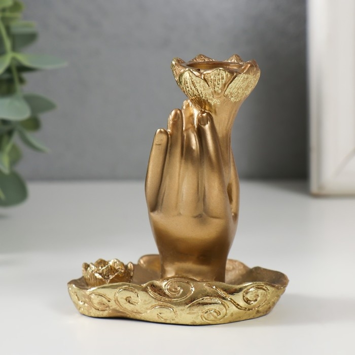 Подставка под благовония полистоун Подставка под благовония полистоун "Цветок в руке" 7х5,5х9 см