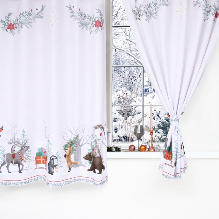 Комплект штор д/кухни с подхватами "Новогоднее чудо" 145х180+/-5см-2 шт., габардин