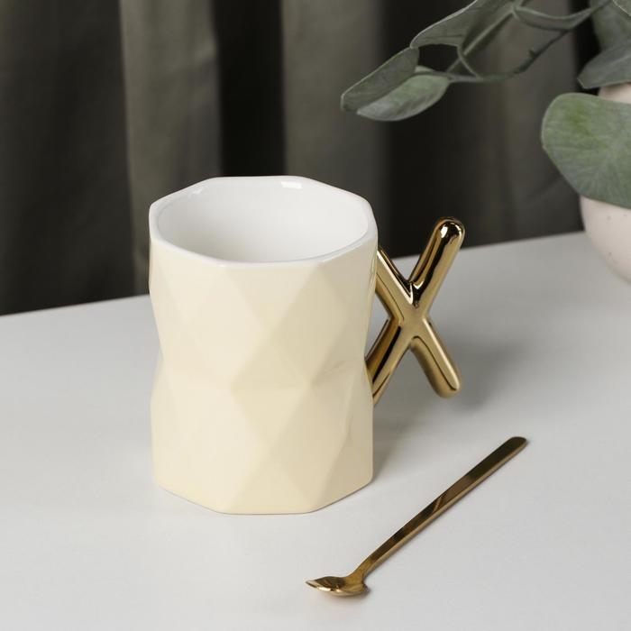 Кружка керамическая с ложкой &laquo;Луи&raquo;, 250 мл, цвет МИКС