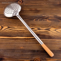 Шумовка для казана узбекская 53см, диаметр 15см, светлая деревянная ручка Шумовка для казана узбекская 53см, диаметр 15см, светлая деревянная ручка