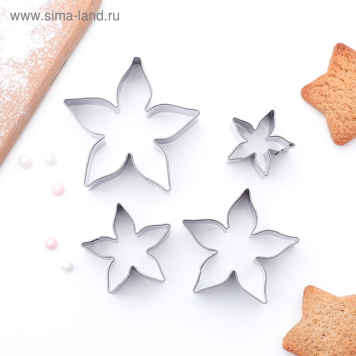 Набор форм для печенья Доляна &laquo;Лепестки розы&raquo;, 4 шт, цвет серебристый