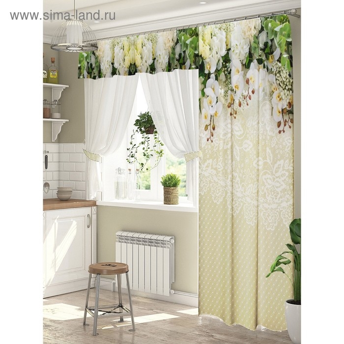 Комплект штор для окон с балконной дверью &laquo;Ажур&raquo; штора 147х267 см, тюль 294х160 см