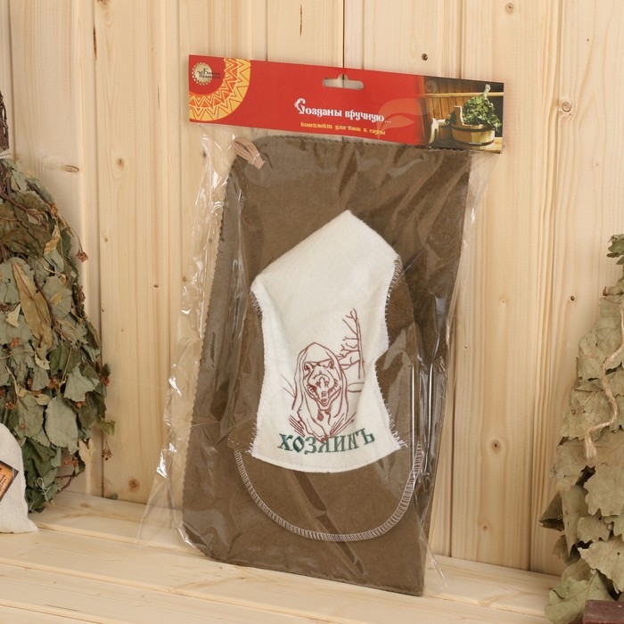 Набор для бани: шапка и коврик Набор для бани: шапка и коврик "Хозяинъ" зеленый