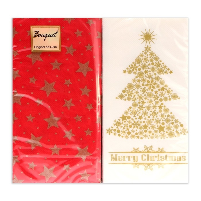 Новогодние салфетки бумажные Bouquet Original de luxe &laquo;Золотая ель + Красный&raquo;, 2 слоя, 33х33 см, 20 шт.