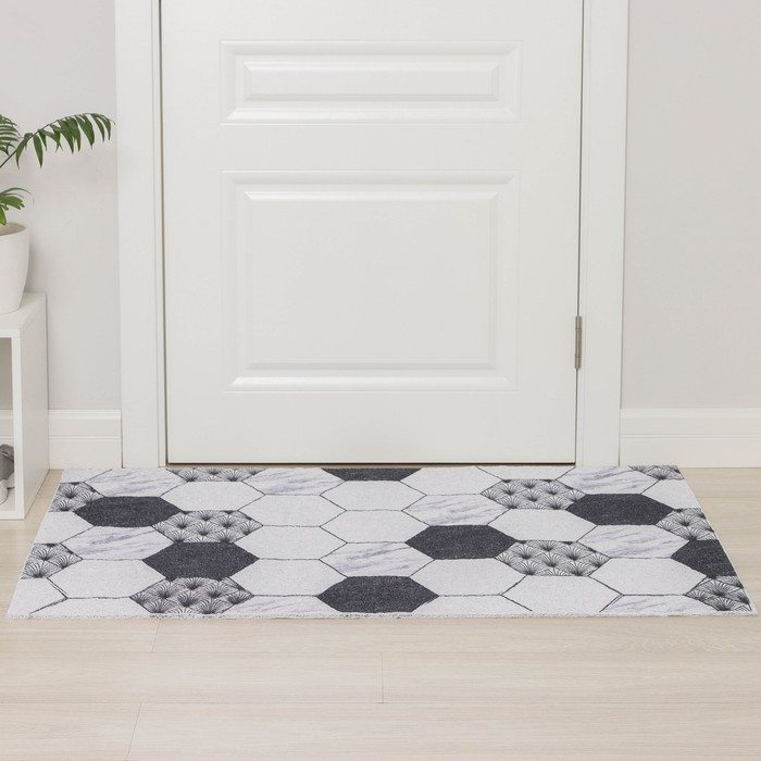 Коврик придверный грязезащитный Доляна &laquo;Мрамор&raquo;, вырезной, 80&times;120 см, цвет серый