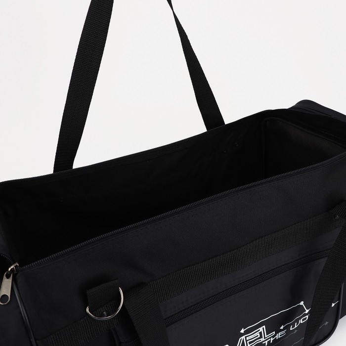 Сумка дорожная на молнии, 3 наружных кармана, длинный ремень, цвет чёрный Сумка дорожная на молнии, 3 наружных кармана, длинный ремень, цвет чёрный