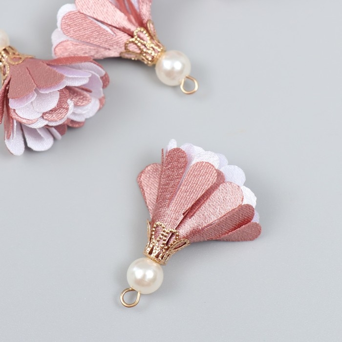 Декор текстиль Декор текстиль "Цветок 2 цвета с жемчужиной. Пыльная роза и белый" набор 6 шт 3 см