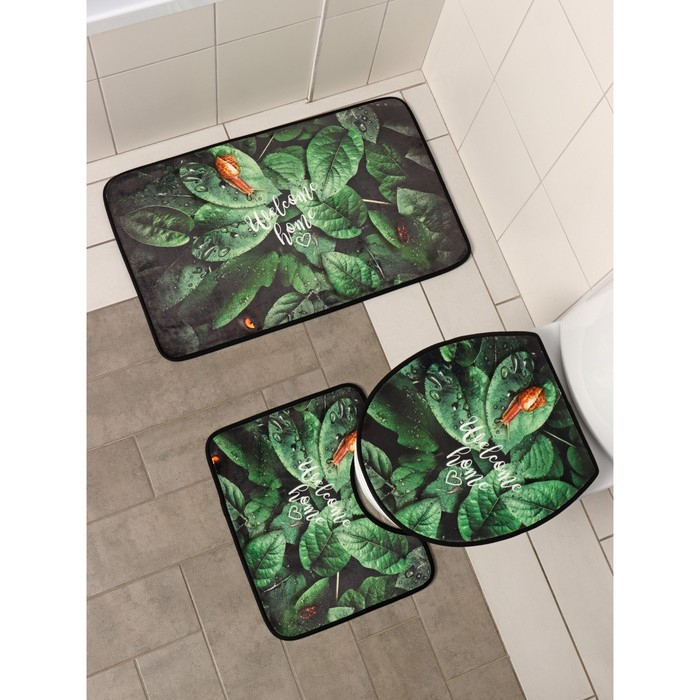 Набор ковриков для ванны и туалета Доляна &laquo;Тропики&raquo;, 3 шт, 50&times;80, 45&times;50, 38&times;43 см