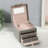 Шкатулка кожзам для украшений "Золотой бантик" серая 15х15х12,7 см Шкатулка кожзам для украшений "Золотой бантик" серая 15х15х12,7 см