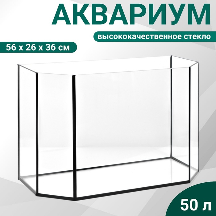 Аквариум Аквариум "Панорамный" без крышки, 50 литров, 56 х 26 х 36 см