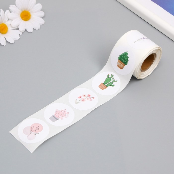 Наклейка бумага Наклейка бумага "Цветы. Абстракция" d=3,8 см 250 шт в рулоне