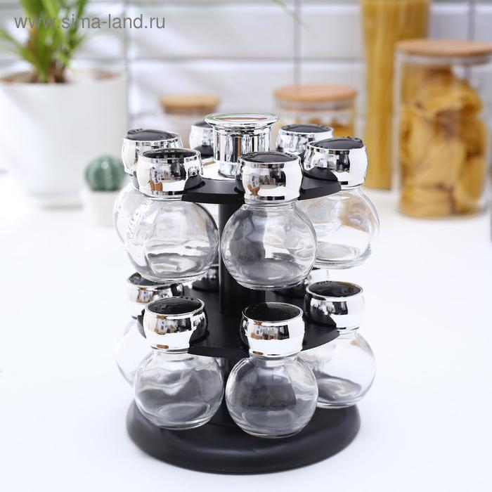 Набор для специй из стекла на подставке &laquo;Бабл&raquo;, 18&times;18&times;22 см, 12 шт