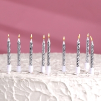 Набор свечи в торт "Спираль", 200шт, 5 см, серебряный металлик
