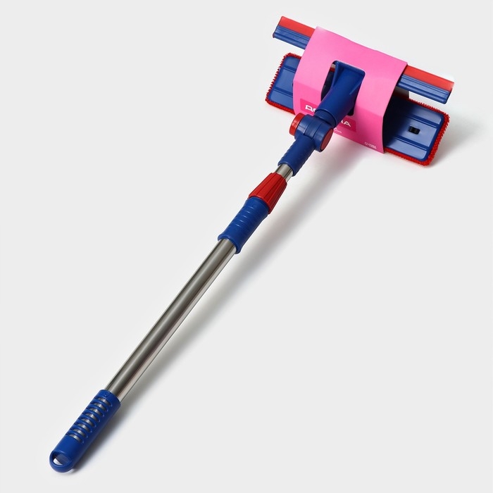 Щётка для окон Доляна, фиксатор, стальная телескопическая ручка, длина 55(83) см, водосгон силикон 18 см, насадка велюр 18&times;8 см