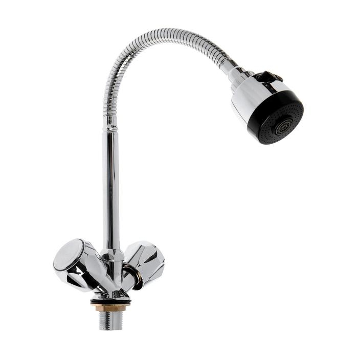 Смеситель для кухни Смеситель для кухни "ЦС-СМ" ЭМ902044, двухвентильный, на гайке, гибкий излив, хром