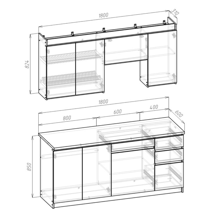 Кухня Оливия Левая Мойка 1800х600 крафт золотой/белый
