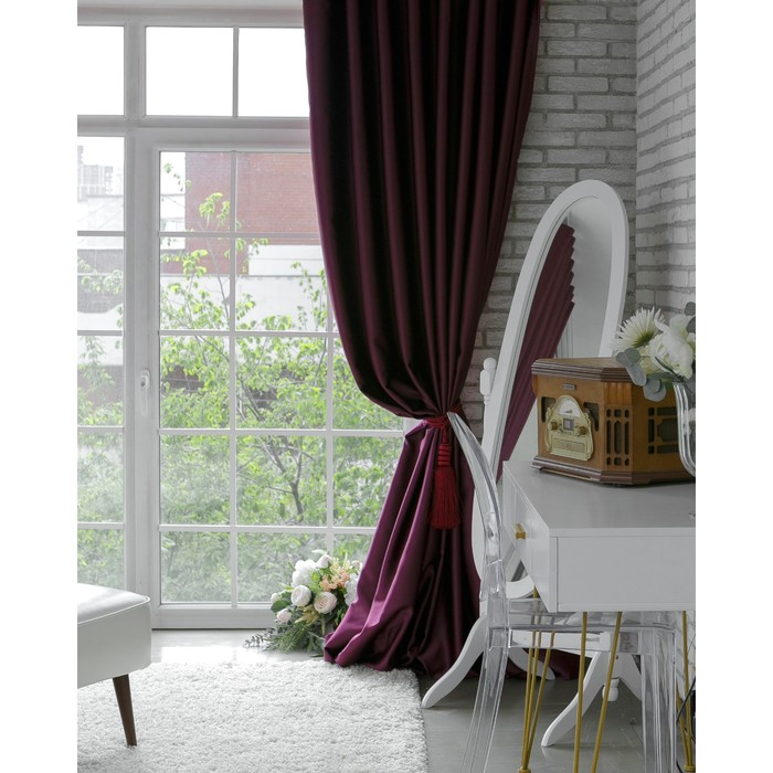 Штора портьерная &laquo;Этель&raquo; 250&times;265 см, двусторонний блэкаут, цвет Сливовый, пл.240г/м&sup2;, 100 п/э