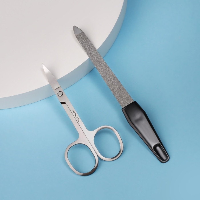 Набор маникюрный, 2 предмета, цвет чёрный/серебристый