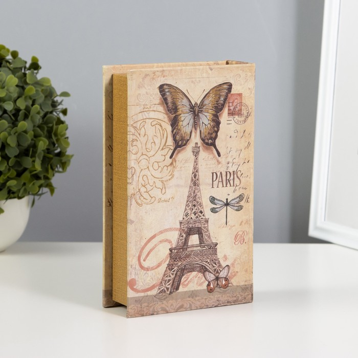 Сейф-книга дерево "Париж. Эйфелева башня. Бабочки" кожзам 21х13х5 см