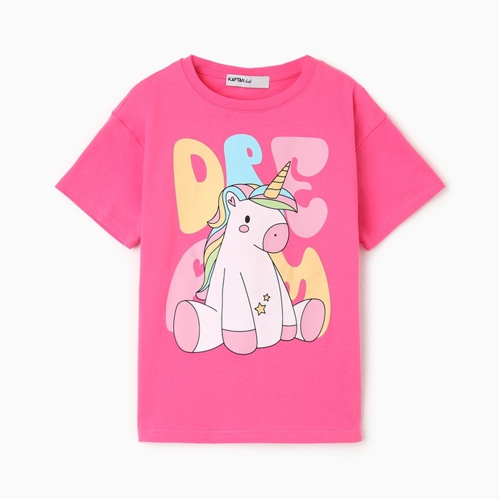 Футболка детская KAFTAN "Единорог", р. 36 (134-140 см), ярко-розовый