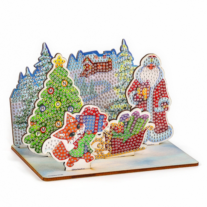 Алмазная мозаика на новый год для детей на фигурке, композиция &laquo;Ногодняя сказка&raquo;, 10 х 10 см, новогодний набор для творчества