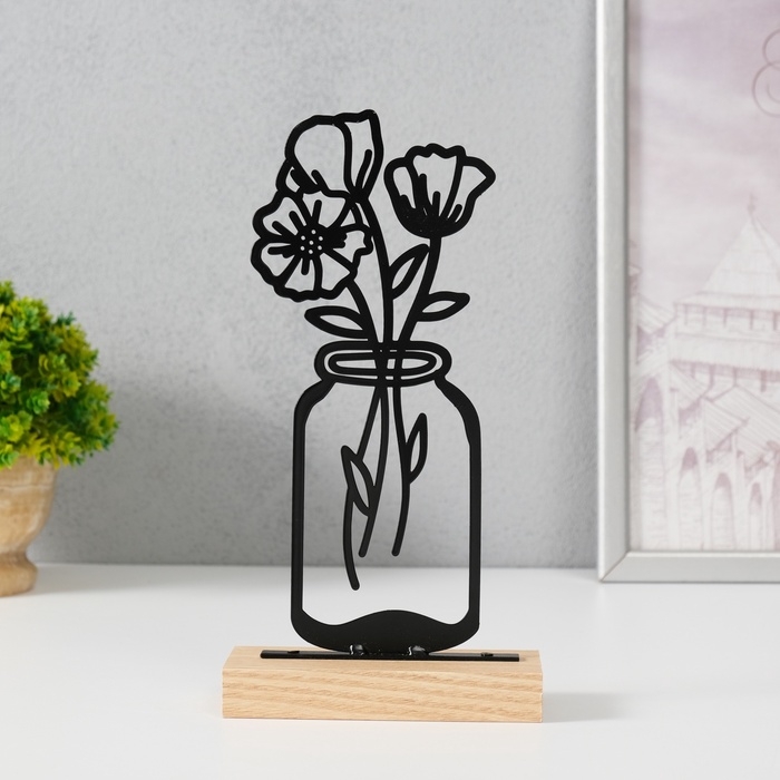 Сувенир металл "Лютики в банке" черный 5х11,5х22 см