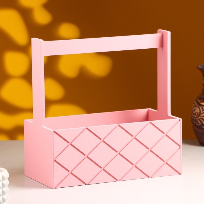 Кашпо деревянное "Эллада большая, сетка", с ручкой, 25&times;12,5&times;10(25) см Розовый Корал