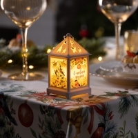 Светодиодная фигура &laquo;Белый фонарь со снегирями&raquo; 6.3 &times; 12 &times; 6.3 см, пластик, батарейки AG13х3 (в комплекте), свечение тёплое белое