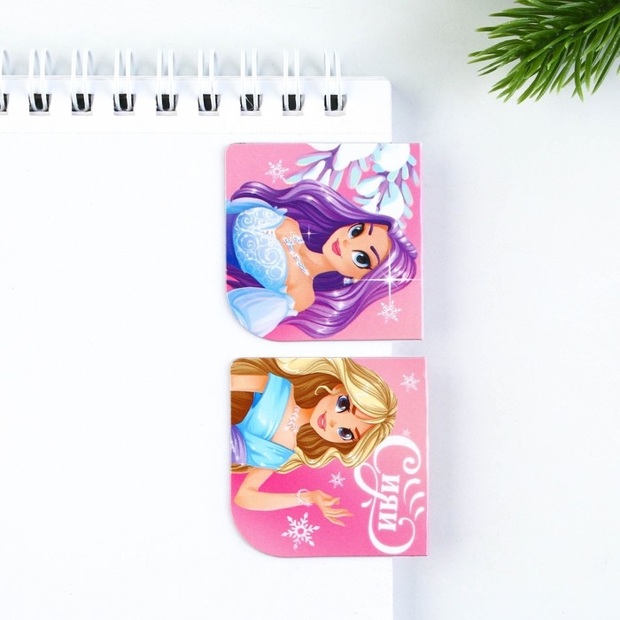 Подарочный набор новогодний, блокнот на спирали А6, 60листов и магнитные закладки 2 шт. &laquo;Для девочек&raquo;