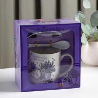 Кружка керамическая с ложкой на подставке «Лаванда», 330 мл, рисунок МИКС Кружка керамическая с ложкой на подставке «Лаванда», 330 мл, рисунок МИКС