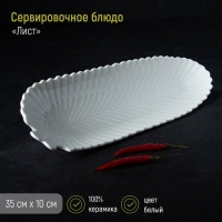 Блюдо &laquo;Лист&raquo;, 35&times;10&times;2,5 см, цвет белый